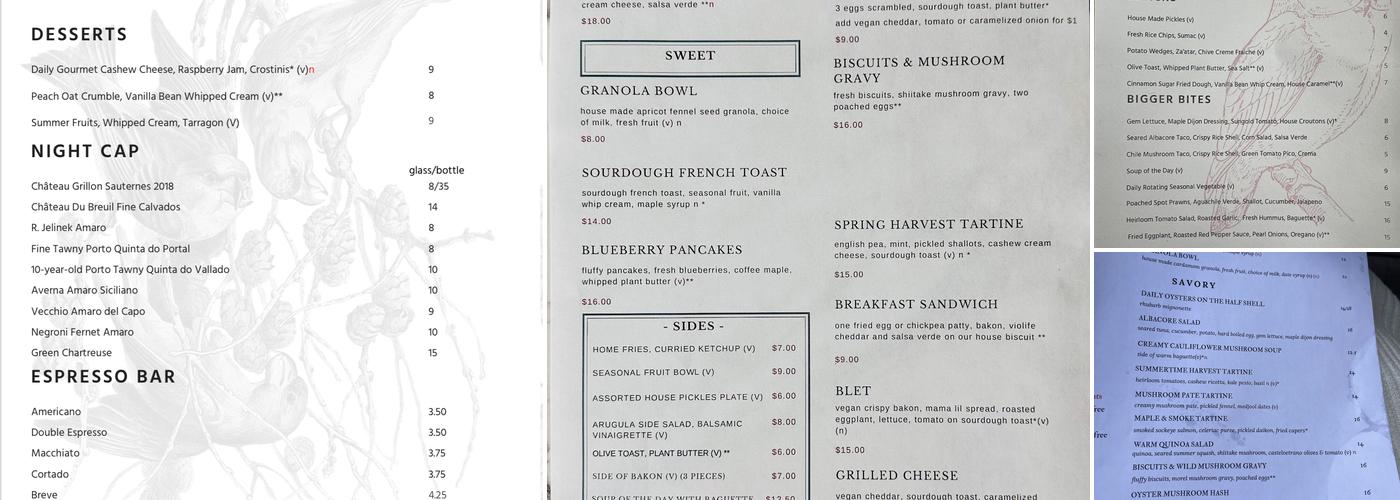 Finch & Pine Menu