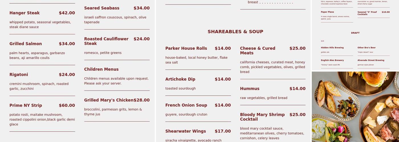 Shearwater Tavern Menu