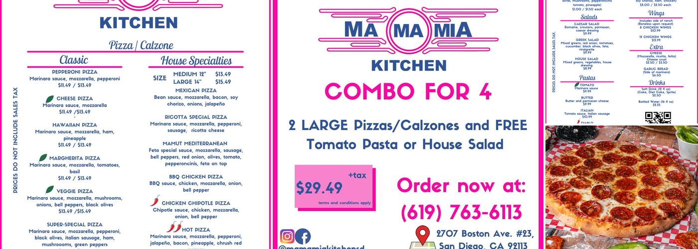 Mamamia Pizza Kitchen Menu