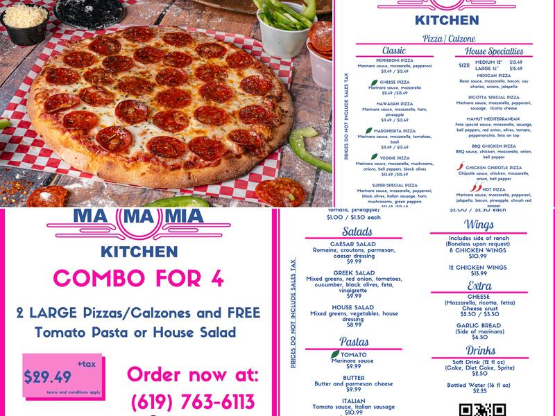 Mamamia Pizza Kitchen Menu