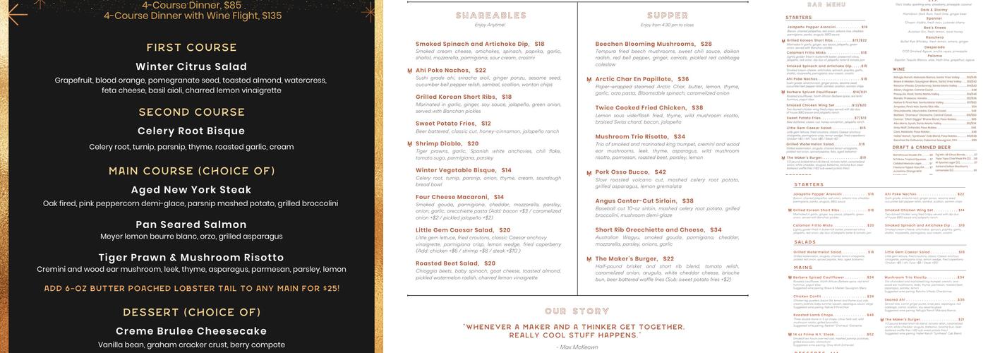 The Maker's Son Menu