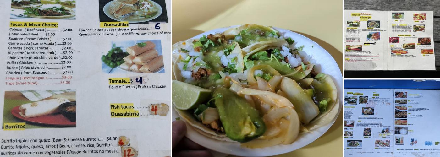 Taqueria mi Guadalajara Menu
