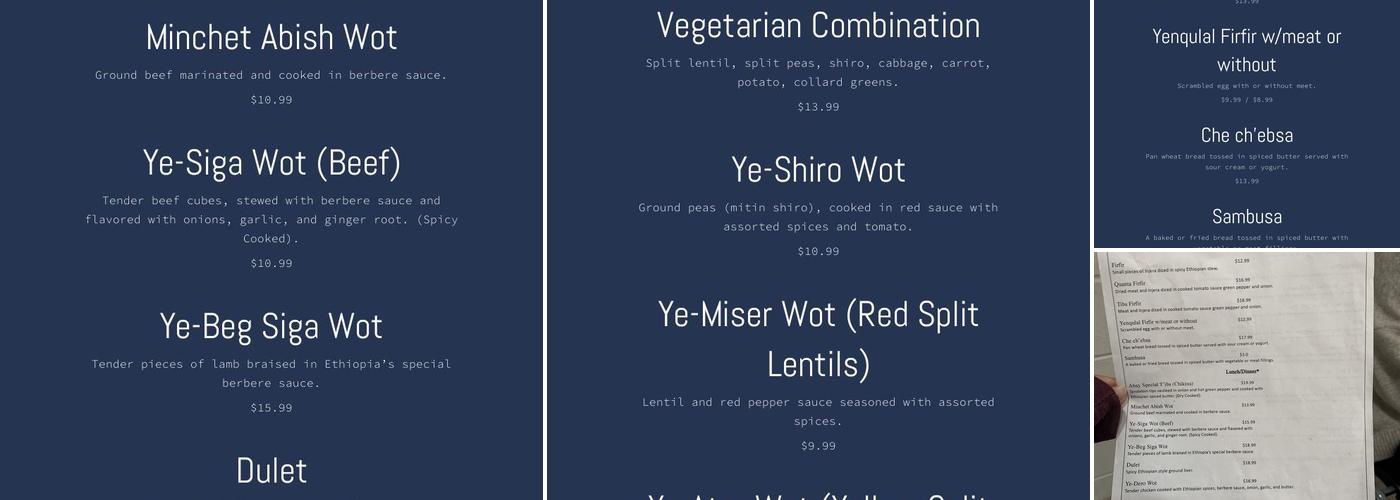 BLUE NILE Ethiopian market and restaurant Menu