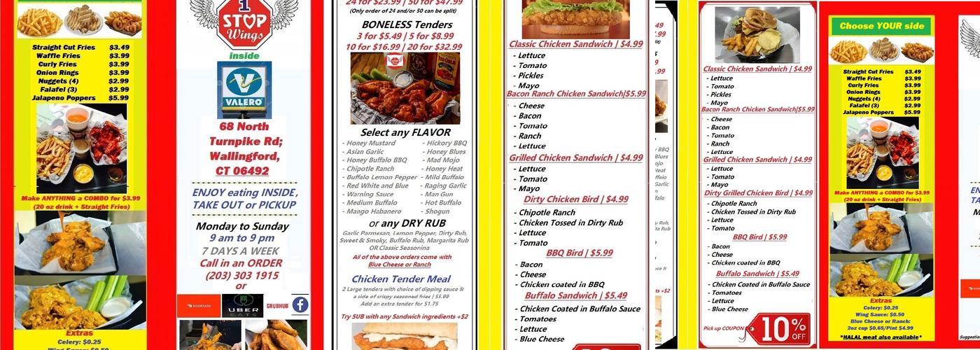 1 STOP WINGS Menu