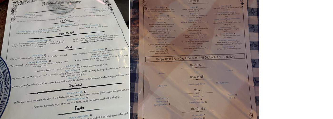 MoonLight Restaurant Menu