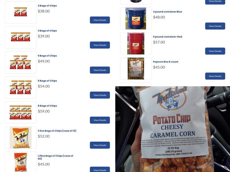 Mrs Fisher's Potato Chips Menu