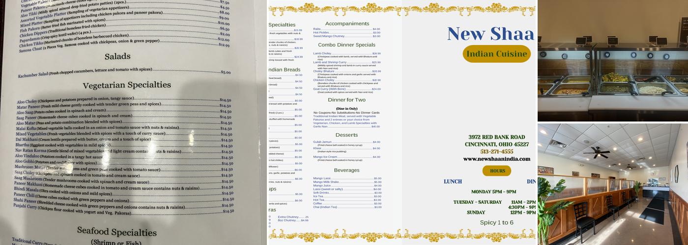 New Shaan Indian Cuisine Menu