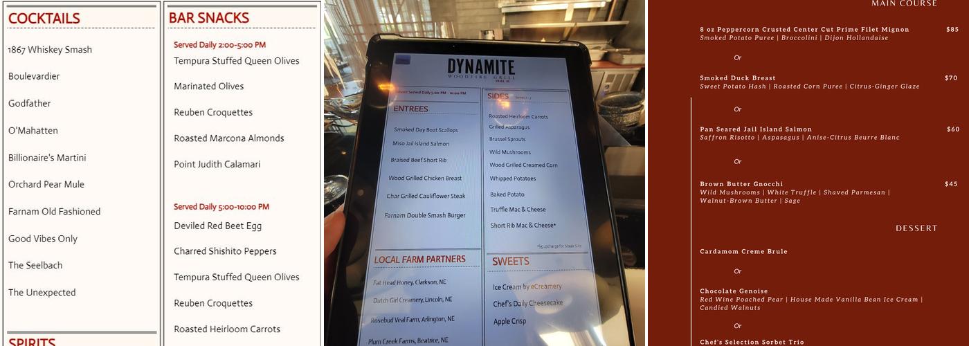 Dynamite Woodfire Grill Menu