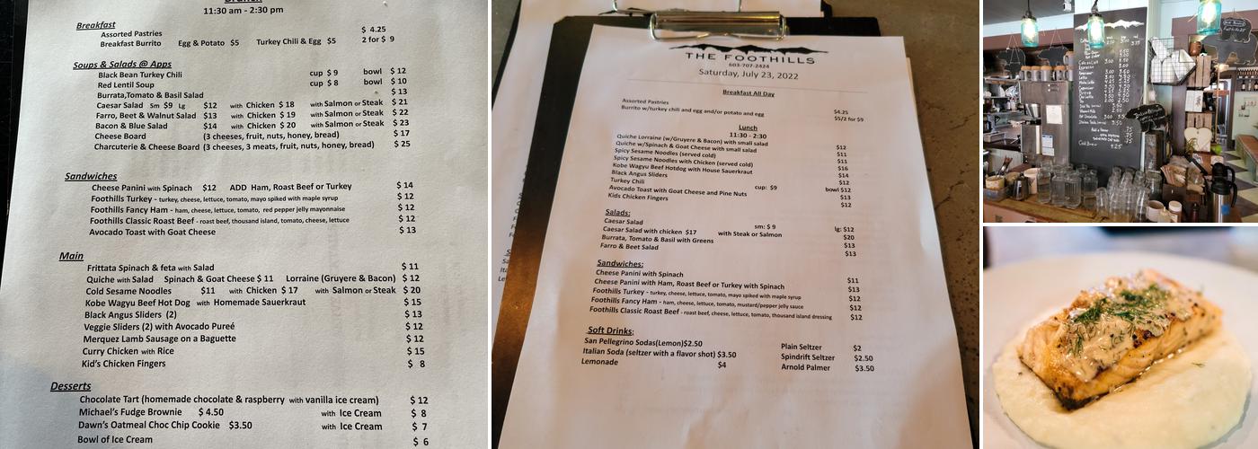 The Foothills Cafe & Curio Menu