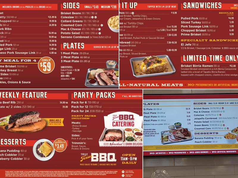 True Texas BBQ Menu