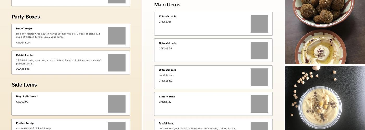 Falafel Factory (Call in and online kitchen) Menu