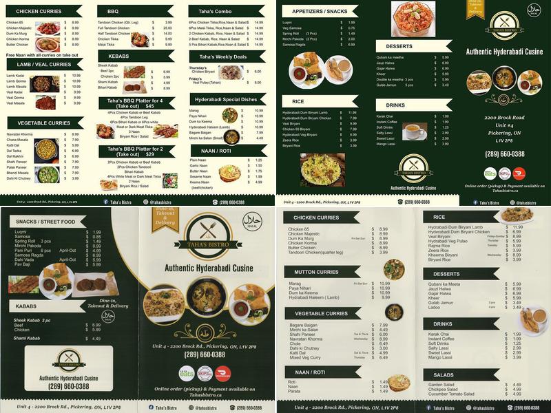 Taha's Hyderabadi Cuisine - Bistro Menu
