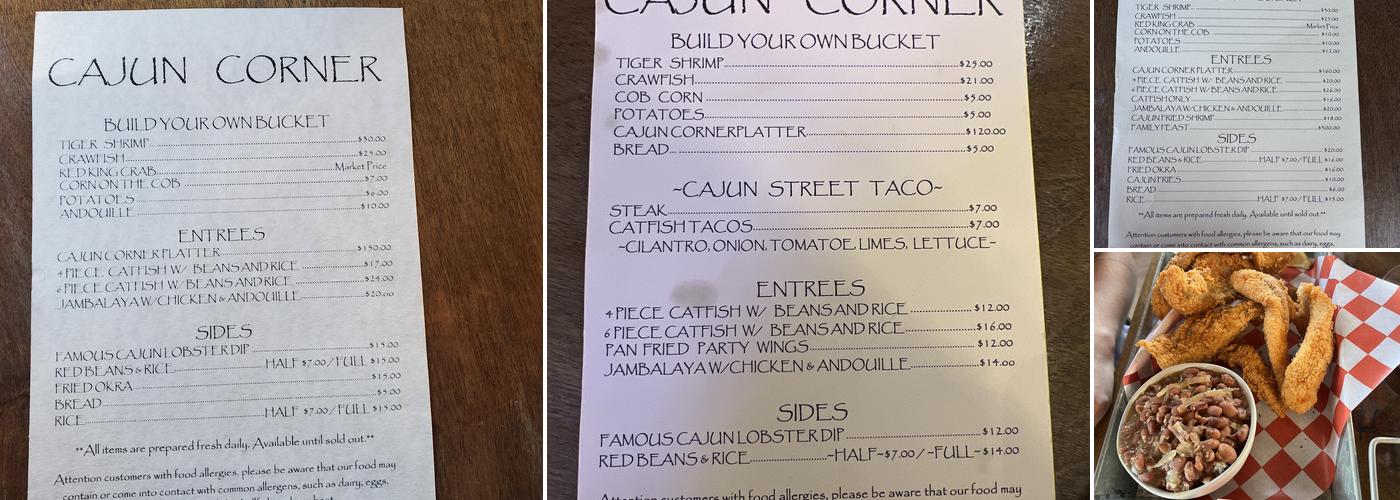 Cajun Corner Menu