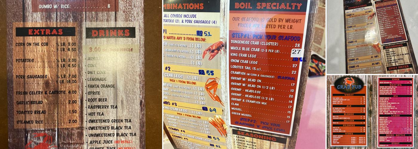 Crab Pub Menu