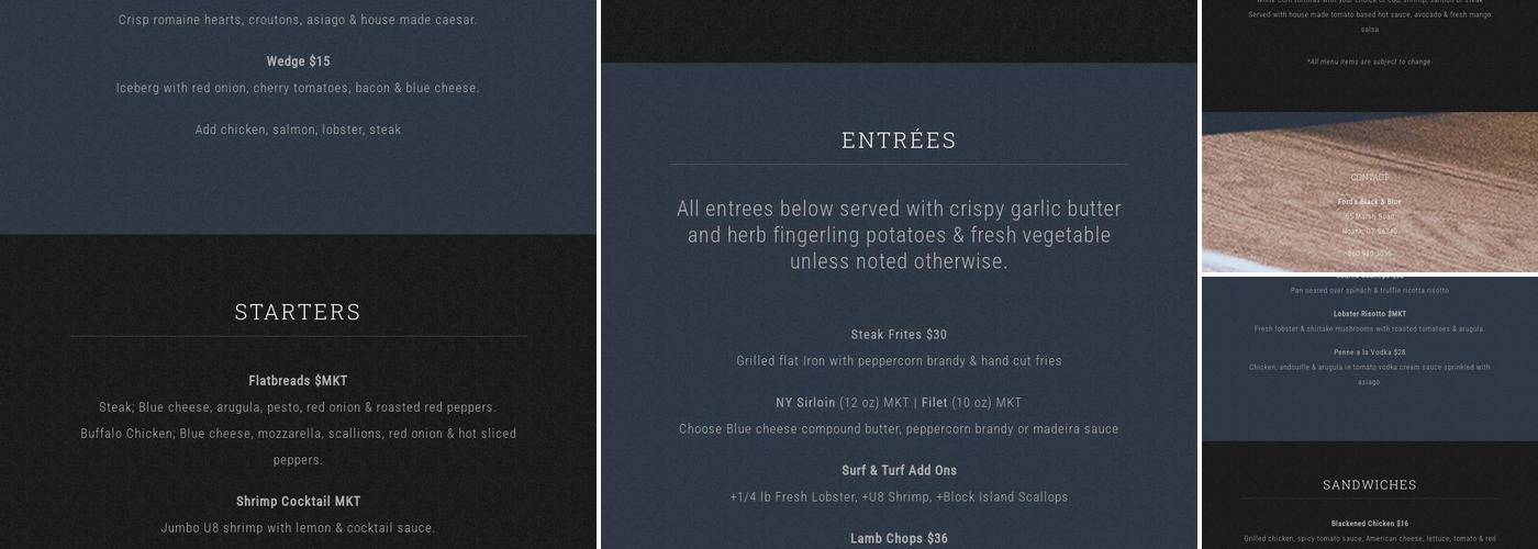 Fords Black & Blue Menu