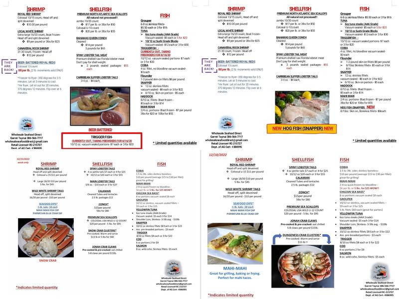 Seafood Direct Menu
