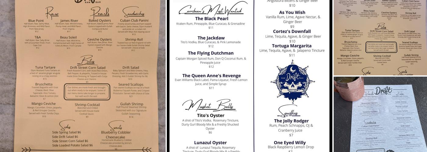 Drift Rooftop Bar Menu