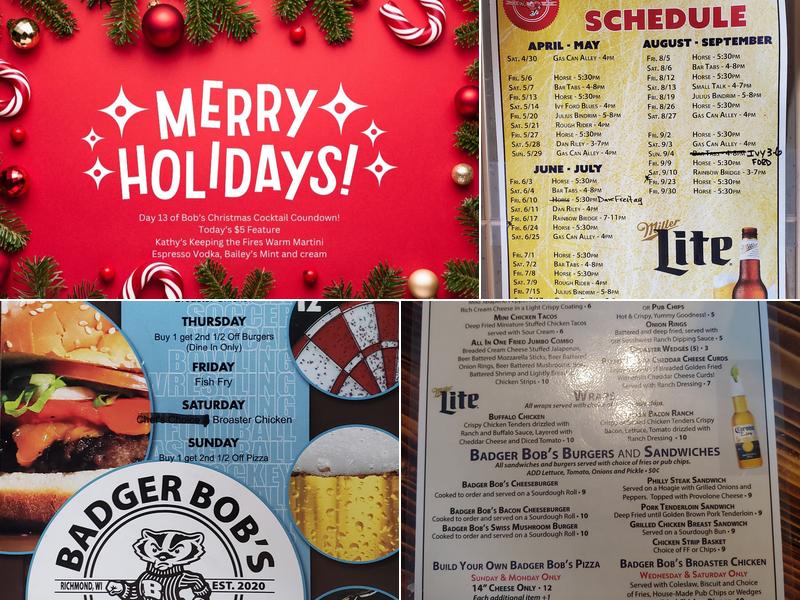 Badger Bob's Bar and Grill Menu