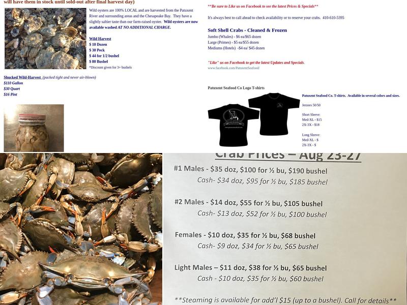 Patuxent Seafood Menu