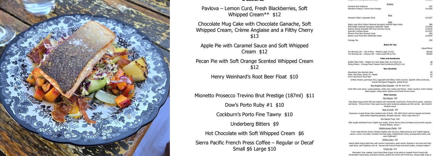 The Drifter's Table Menu