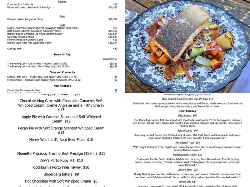 The Drifter's Table Menu