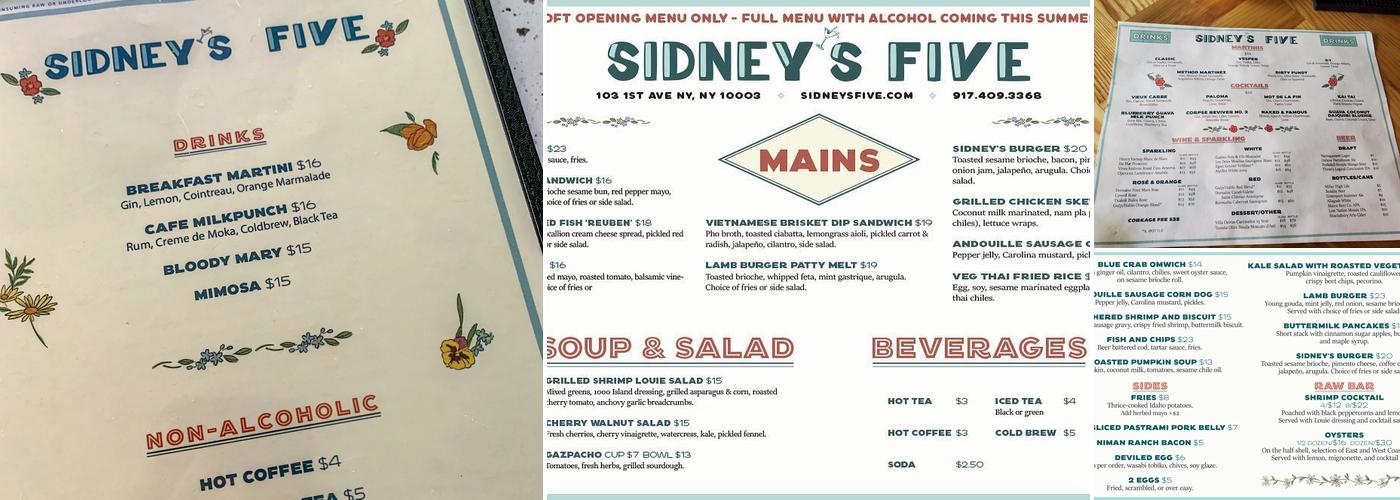 Sidney’s Five Menu