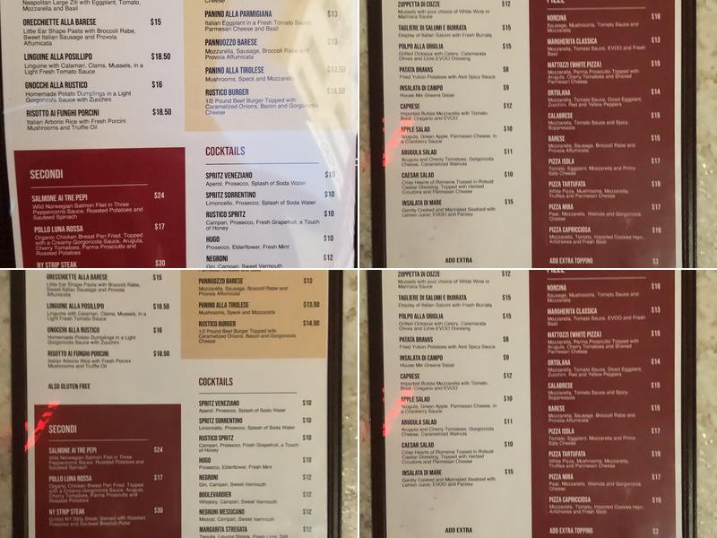 Rustico Taverna Menu