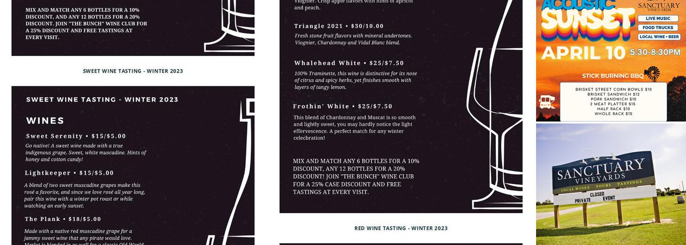 Sanctuary Vineyards Outer Banks Winery Menu