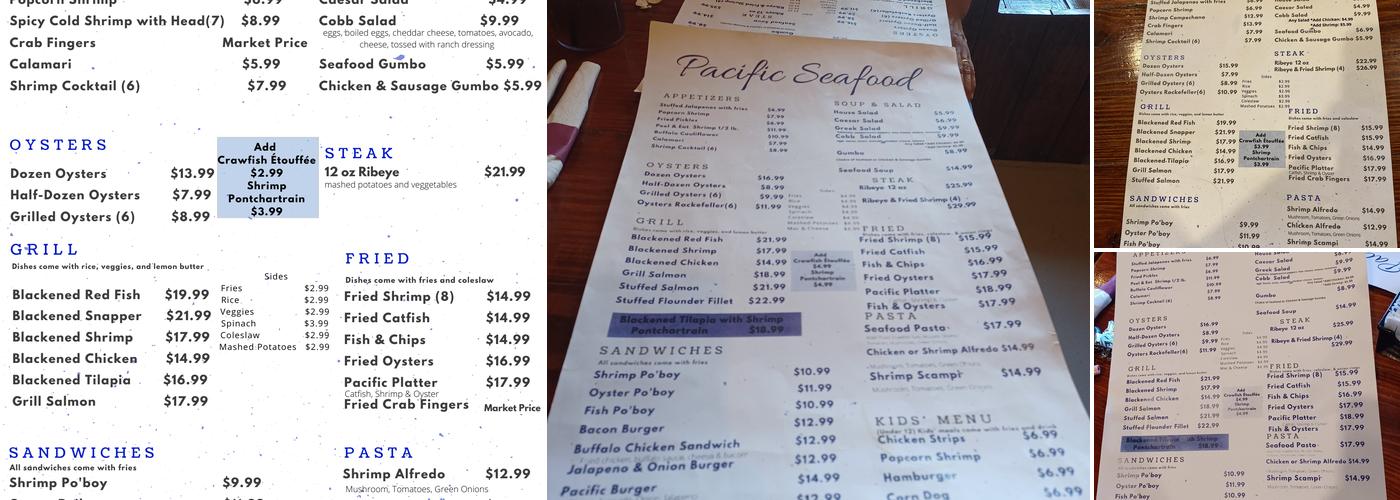 Pacific Seafood Menu