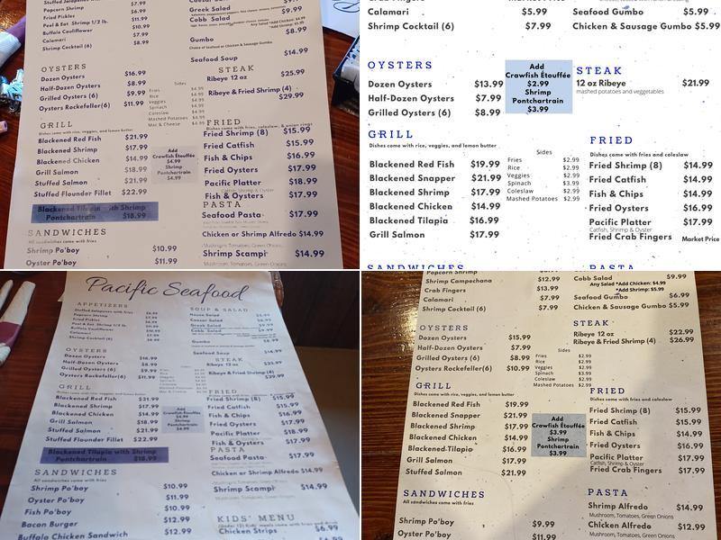 Pacific Seafood Menu