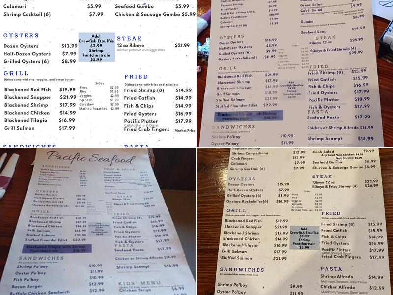 Pacific Seafood Menu