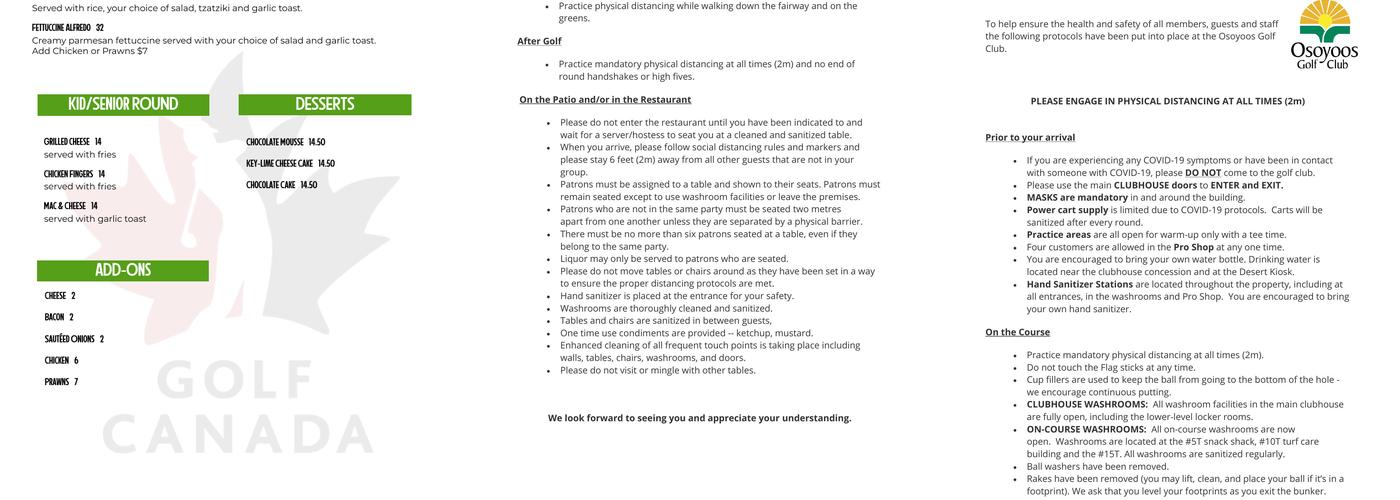 Greenside Bar and Grill Menu