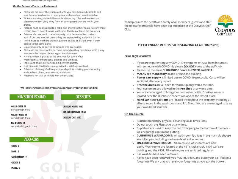 Greenside Bar and Grill Menu