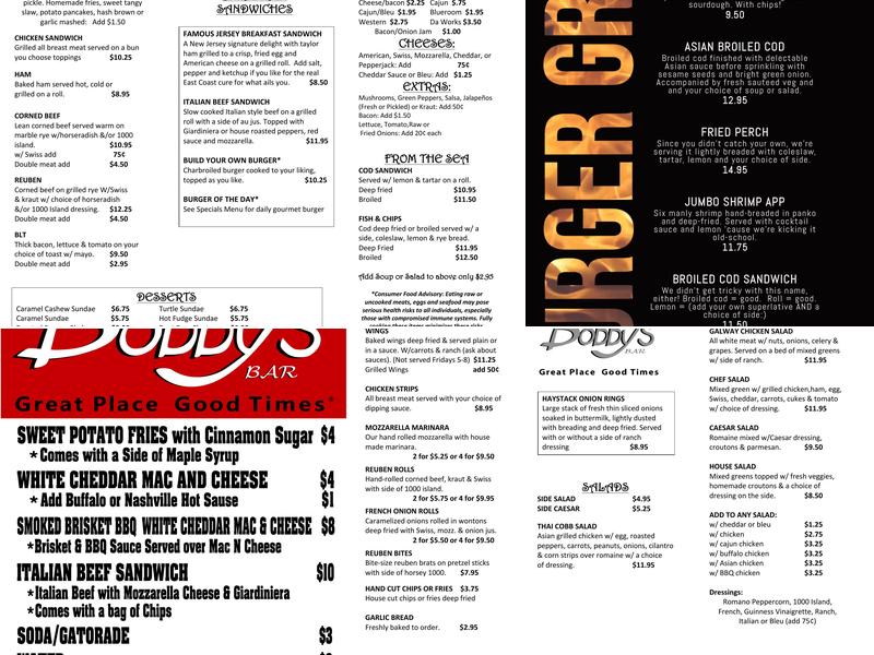 Bobby's Bar Great Place Good Times Menu