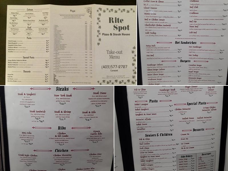 Rite Spot Pizza & Steak House Menu