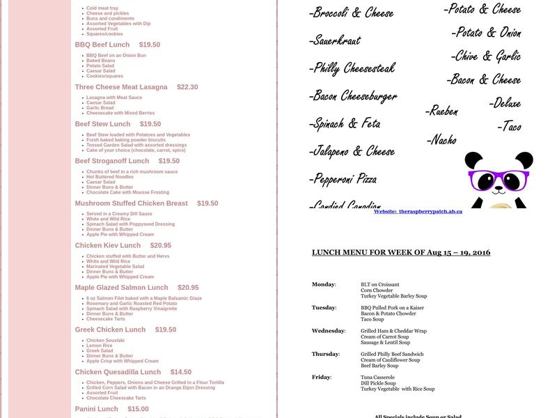 Raspberry Patch Custom Catering The Menu
