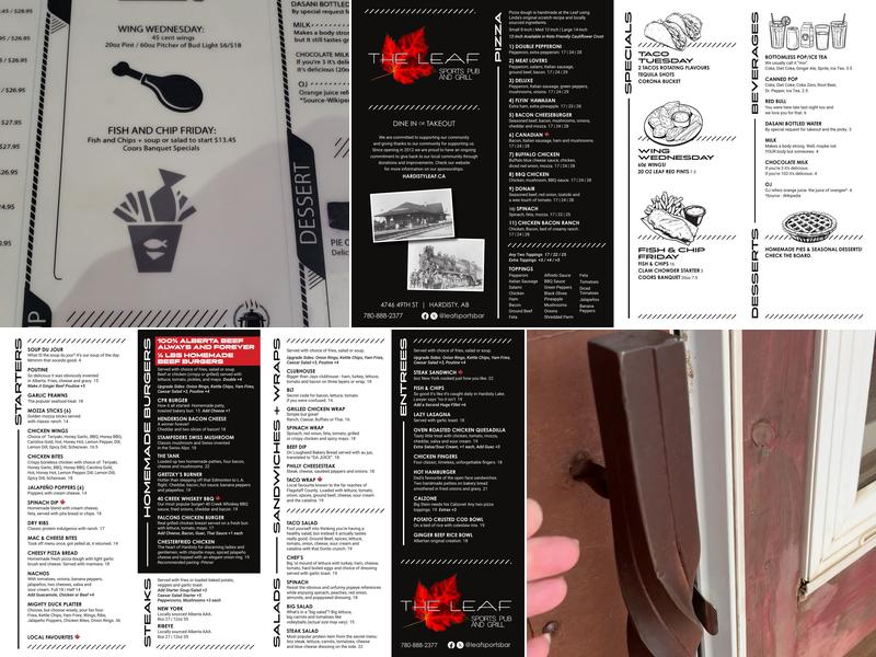 The Leaf Sports Pub Menu