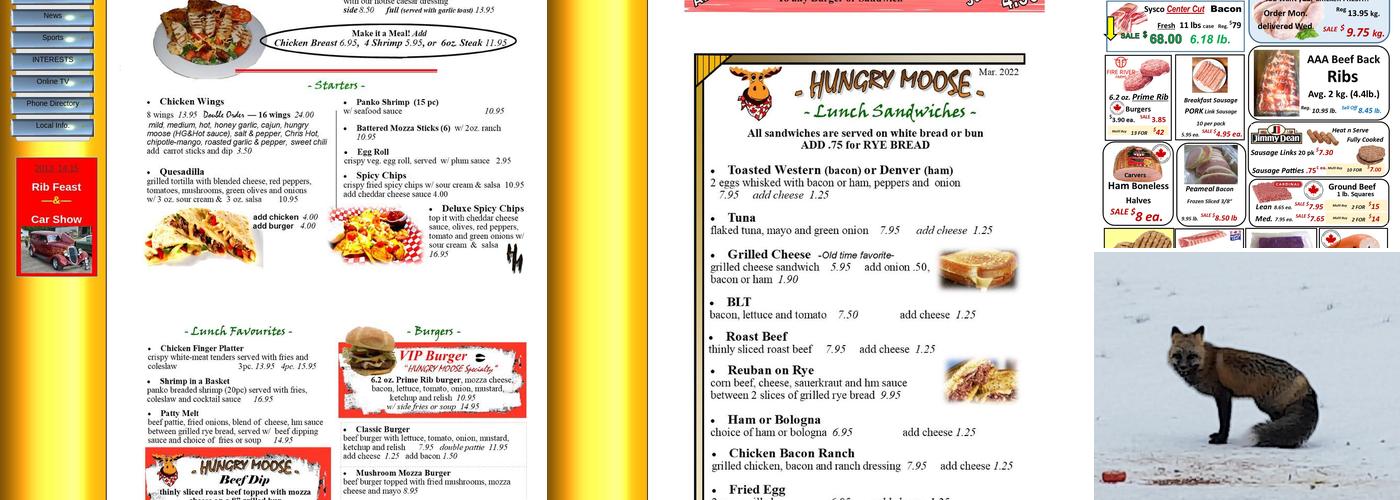 Rongie Lake Motel and Hungry Moose Restaurant Menu