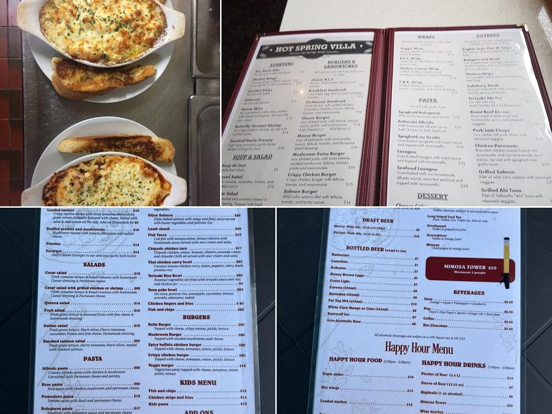 The Hot Spring Villa Hotel & Restaurant Menu