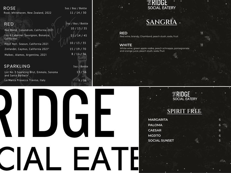 The Ridge Social Eatery Menu