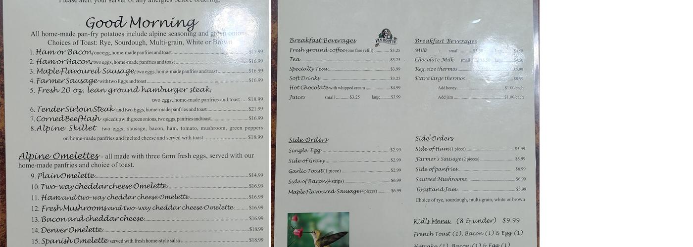 Canyon Alpine Restaurant Menu