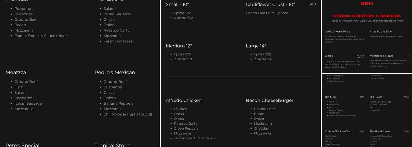 Pete's Pizza & Pasta Menu