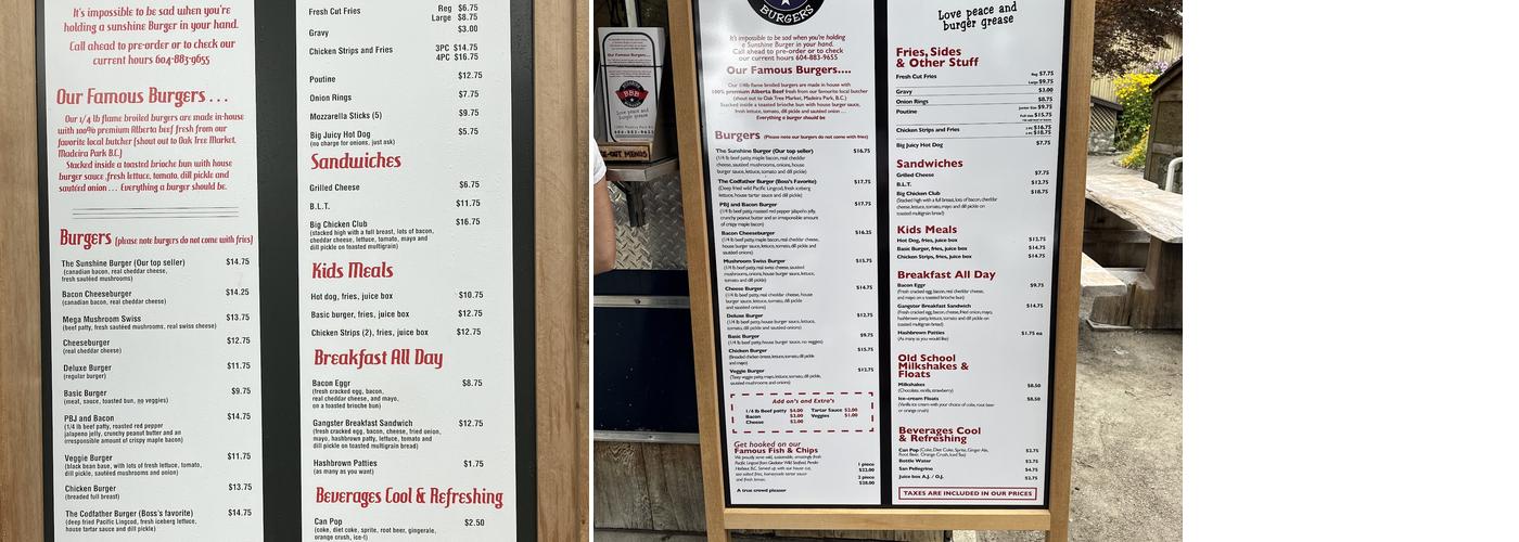 Triple B’s Burger Shack Menu