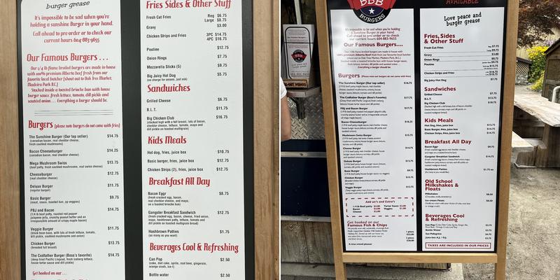 Triple B’s Burger Shack Menu