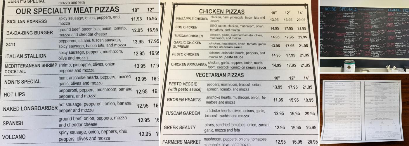 Harbour Pizza Menu