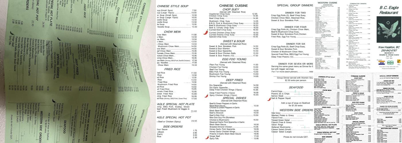 BC Eagle Restaurant Menu