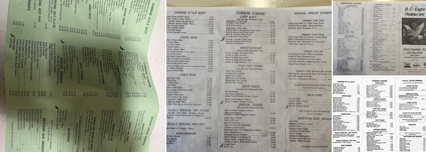 BC Eagle Restaurant Menu