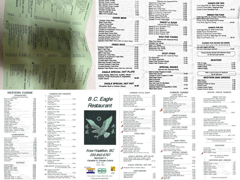 BC Eagle Restaurant Menu