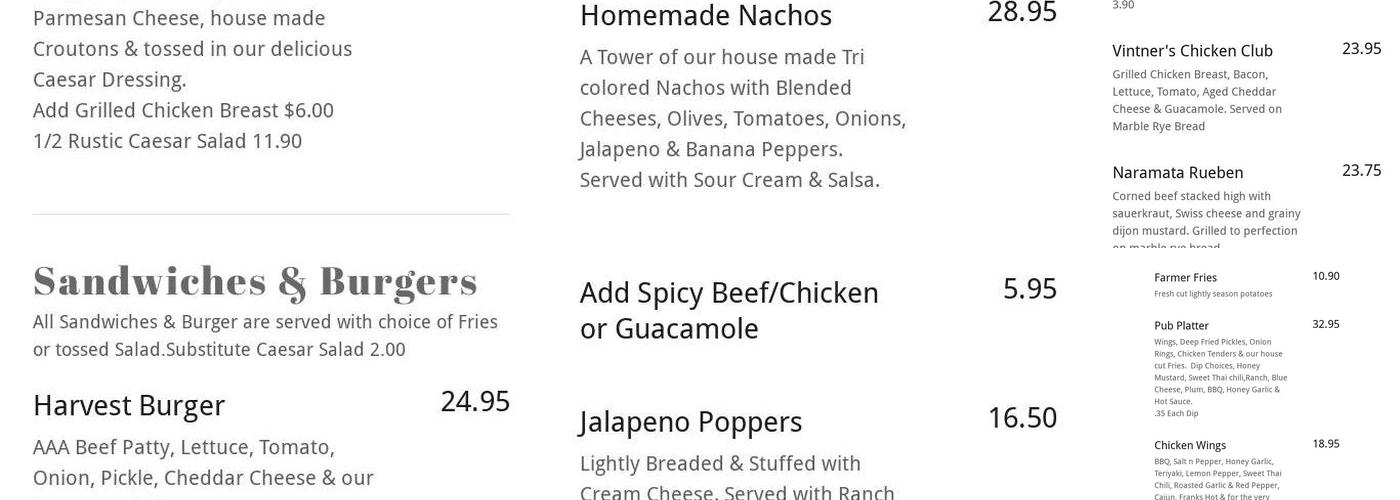 Naramata Pub & Grill Menu