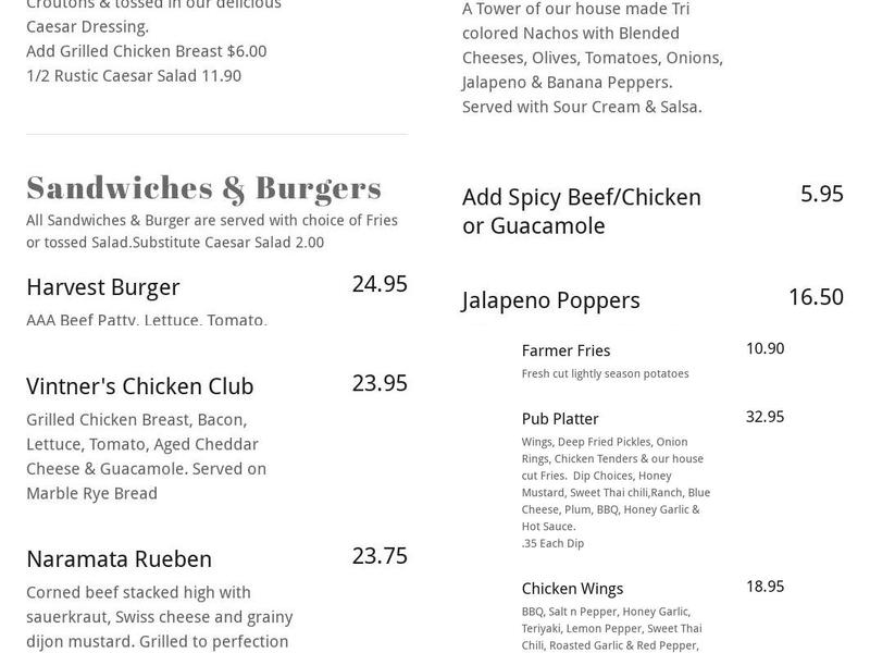 Naramata Pub & Grill Menu